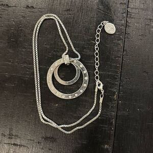 MJM Silver Reticulated Circle Rhinestone Full Moon Necklace Signed​​​​​​​